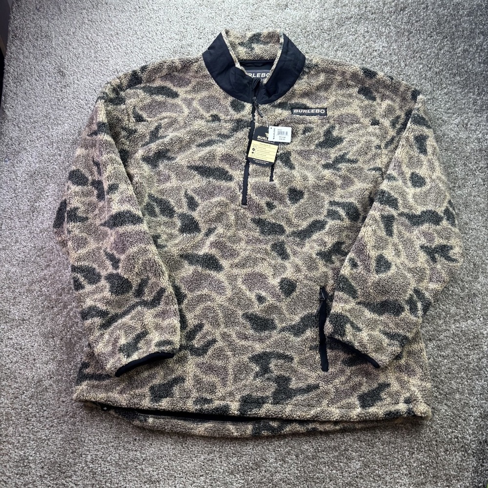 Burlebo Men's Size XXL 2XL Sherpa Fleece Quarter Zip Rocky Mountain Camo NEW